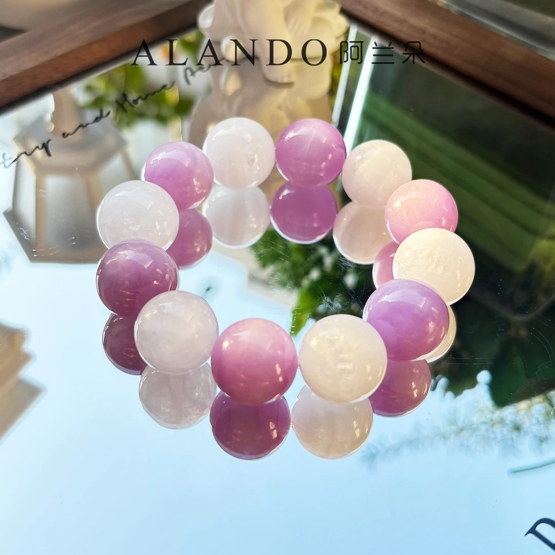 Alando 明辰紫月 紫锂辉白幽灵水晶手串 k12（16-17mm）