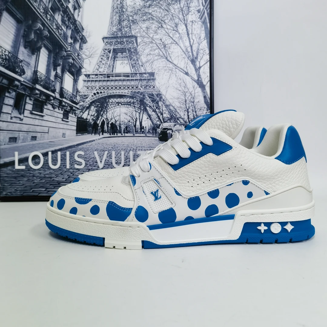 全新未使用 LouisVuitton/路易威登 LV Trainer草间弥生蓝白板鞋
