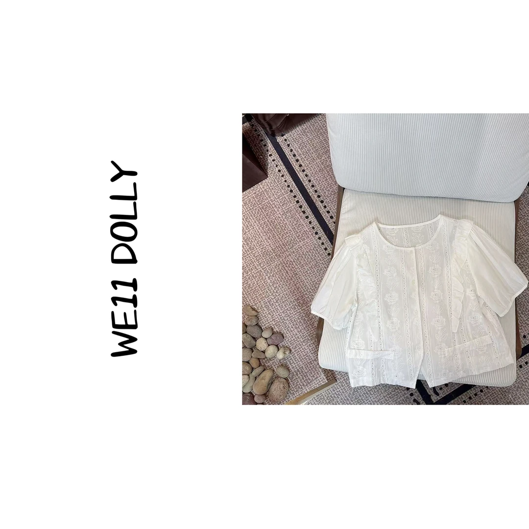 Dolly（白玫瑰）2025夏新款文艺风重工刺绣甜美衬衫
