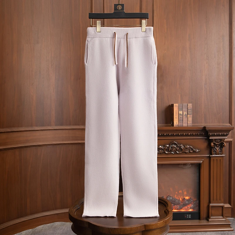 【ZHENCAN】100%纯山羊绒秋冬纯色宽松商务休闲显瘦针织阔腿直筒裤