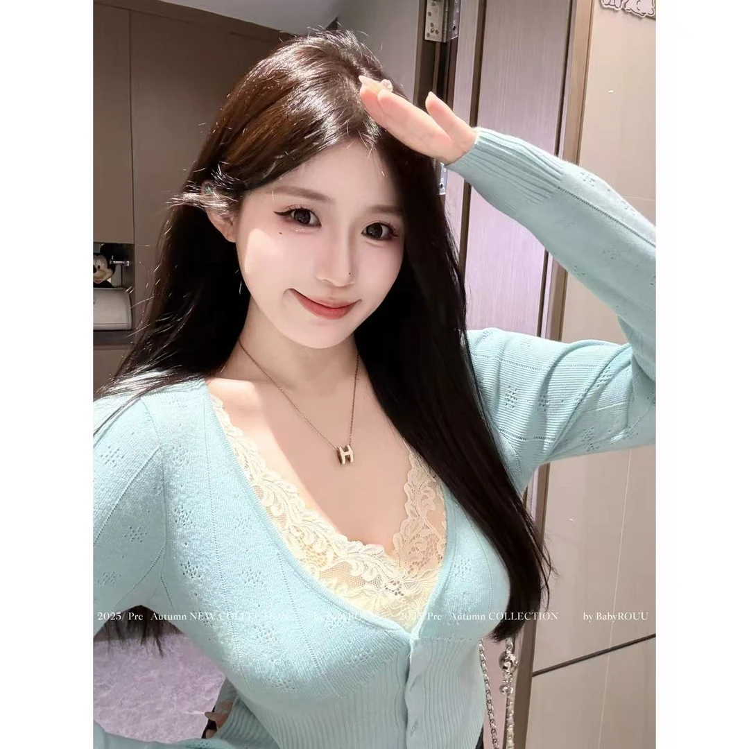 【嗲欲韩妹】温与柔纯欲辣妹风温柔气质慵懒感满满的钩花针织上衣