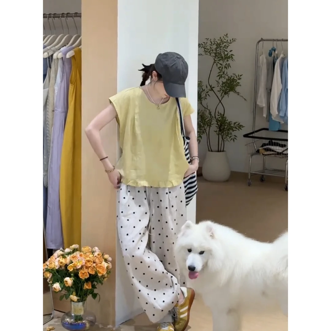 2025夏季新款时尚百搭简约设计感休闲通勤宽松上衣裤子两件套