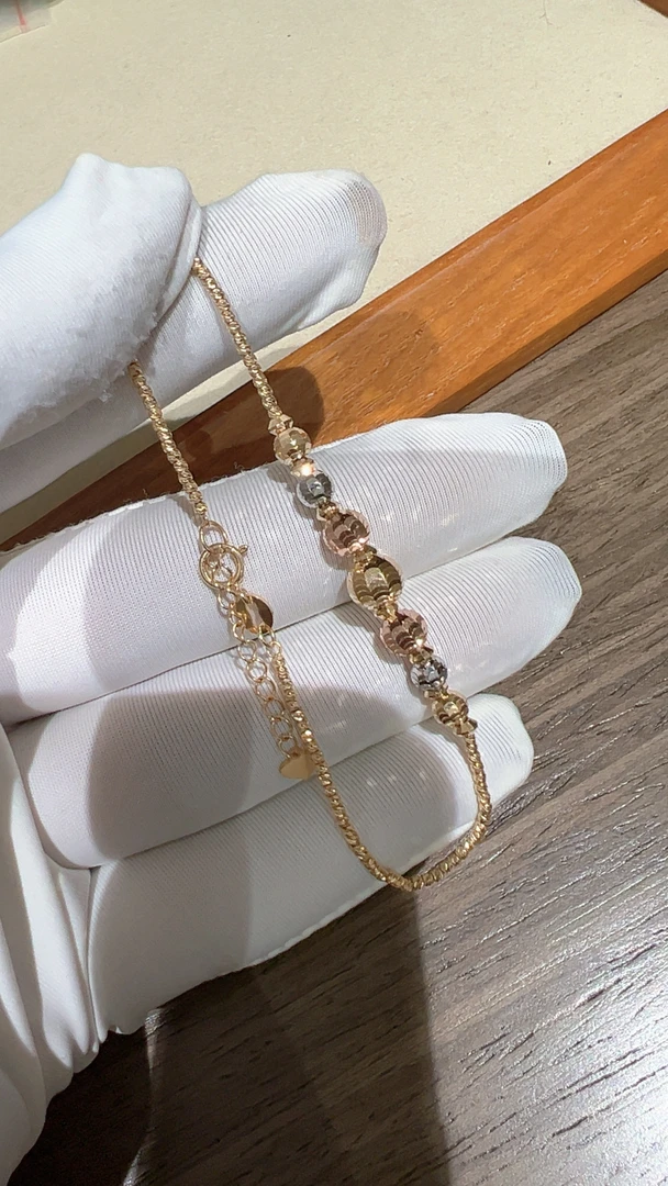 18K金三色珠珠手链