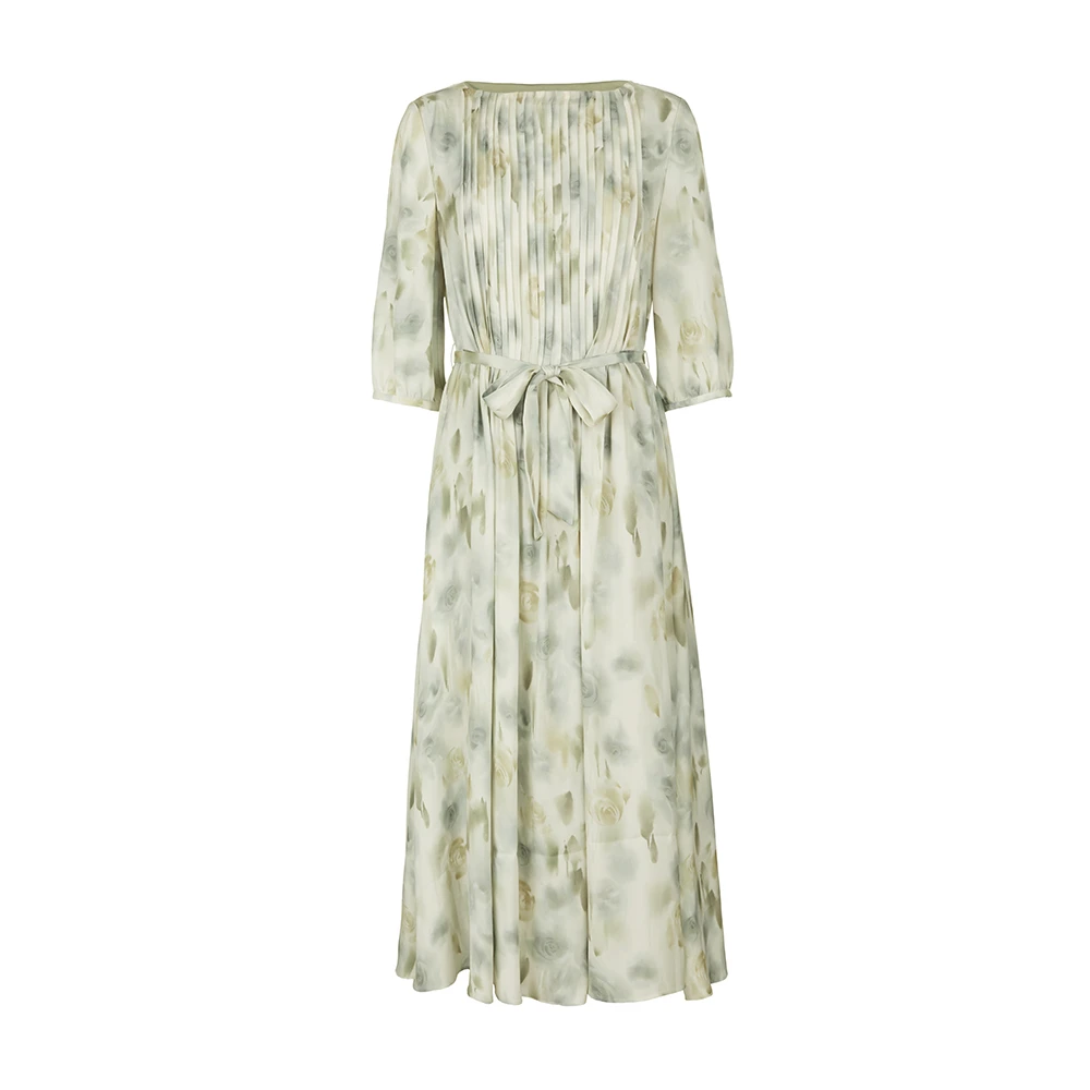 圣迪奥女装显瘦轻奢气质时尚夏季碎花收腰连衣裙S242Z12U3