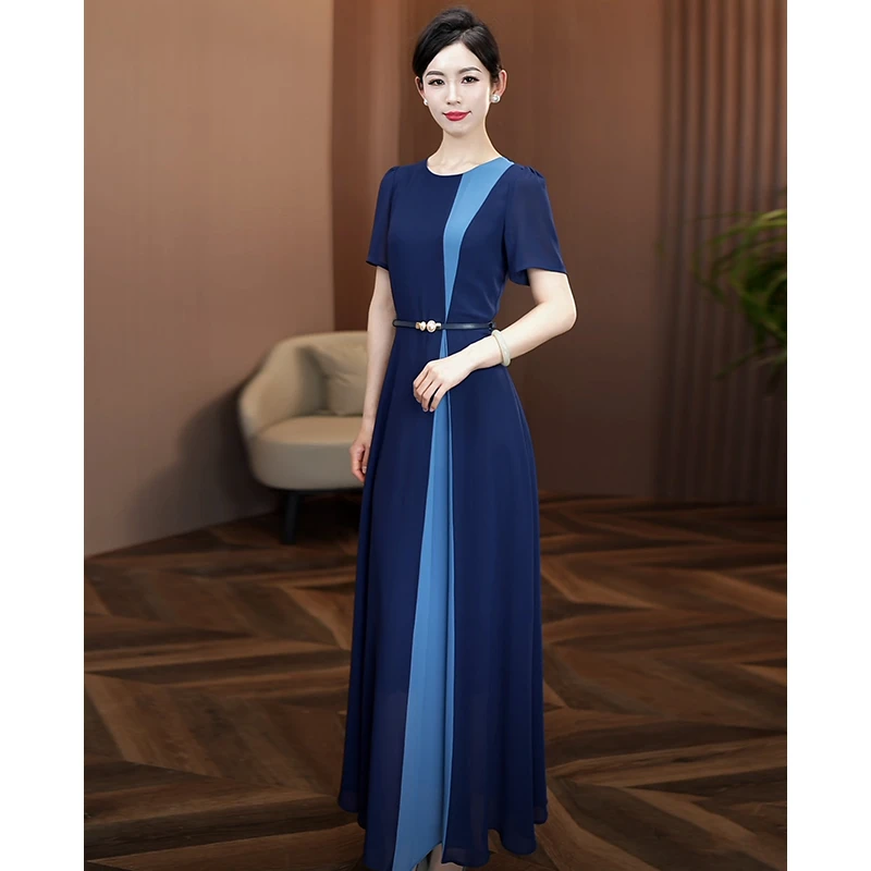 拼接连衣裙女2025夏季新款修身显瘦气质大摆长裙高级感时尚裙子