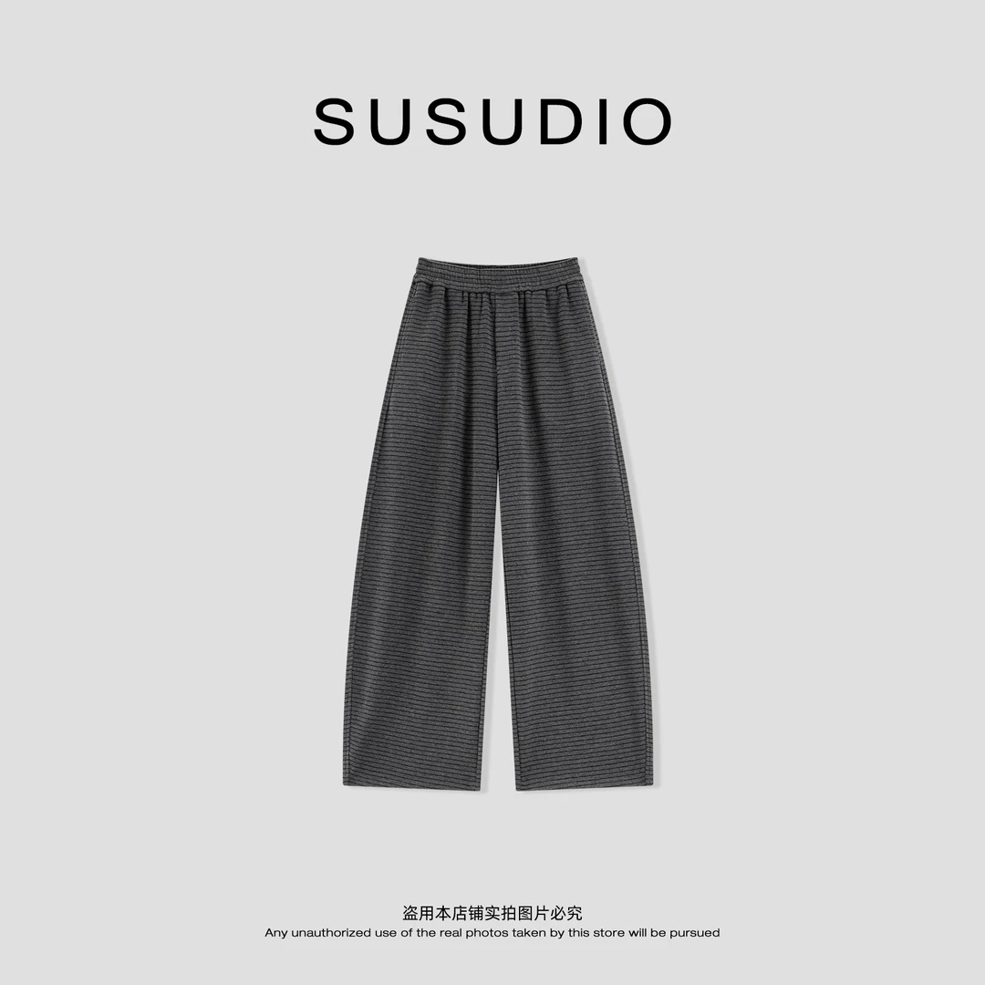 SUSUDIO 慵懒松弛感基础条纹松紧腰宽松休闲裤 40652