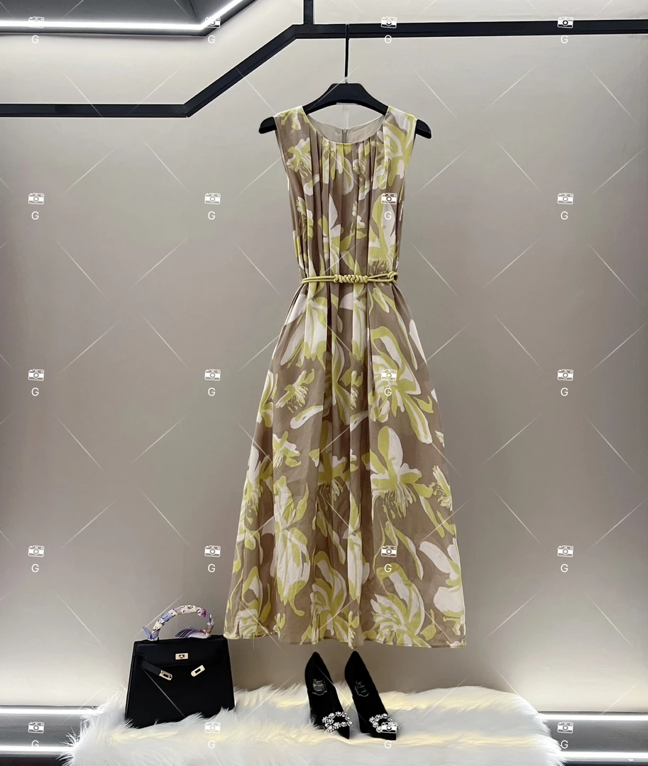 【L姐】夏季新款复古时尚百搭印花无袖连衣裙 H-668