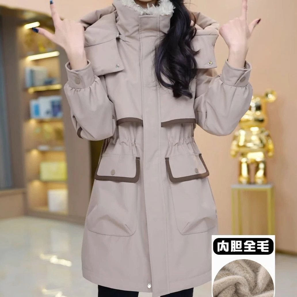 派克加绒外套2025秋冬季新款女装时尚休闲修身洋气中长款大衣开衫