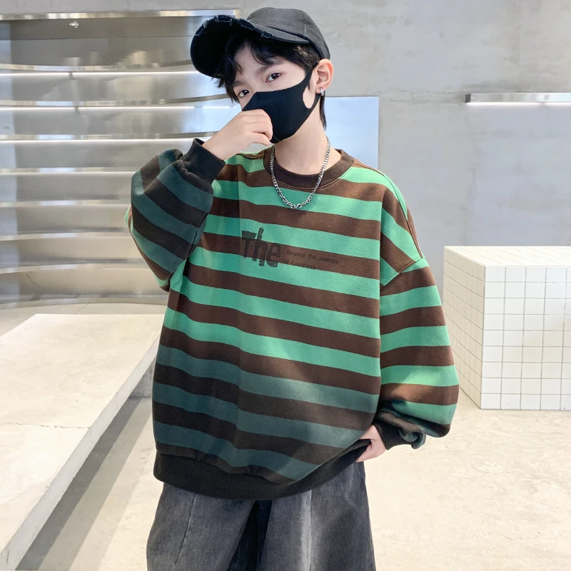 男童秋装休闲条纹卫衣2025新款儿童春秋款韩版圆领上衣儿童洋气潮