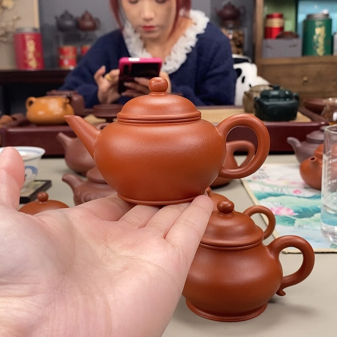 紫砂茶壶生砂朱泥水平半手120cc