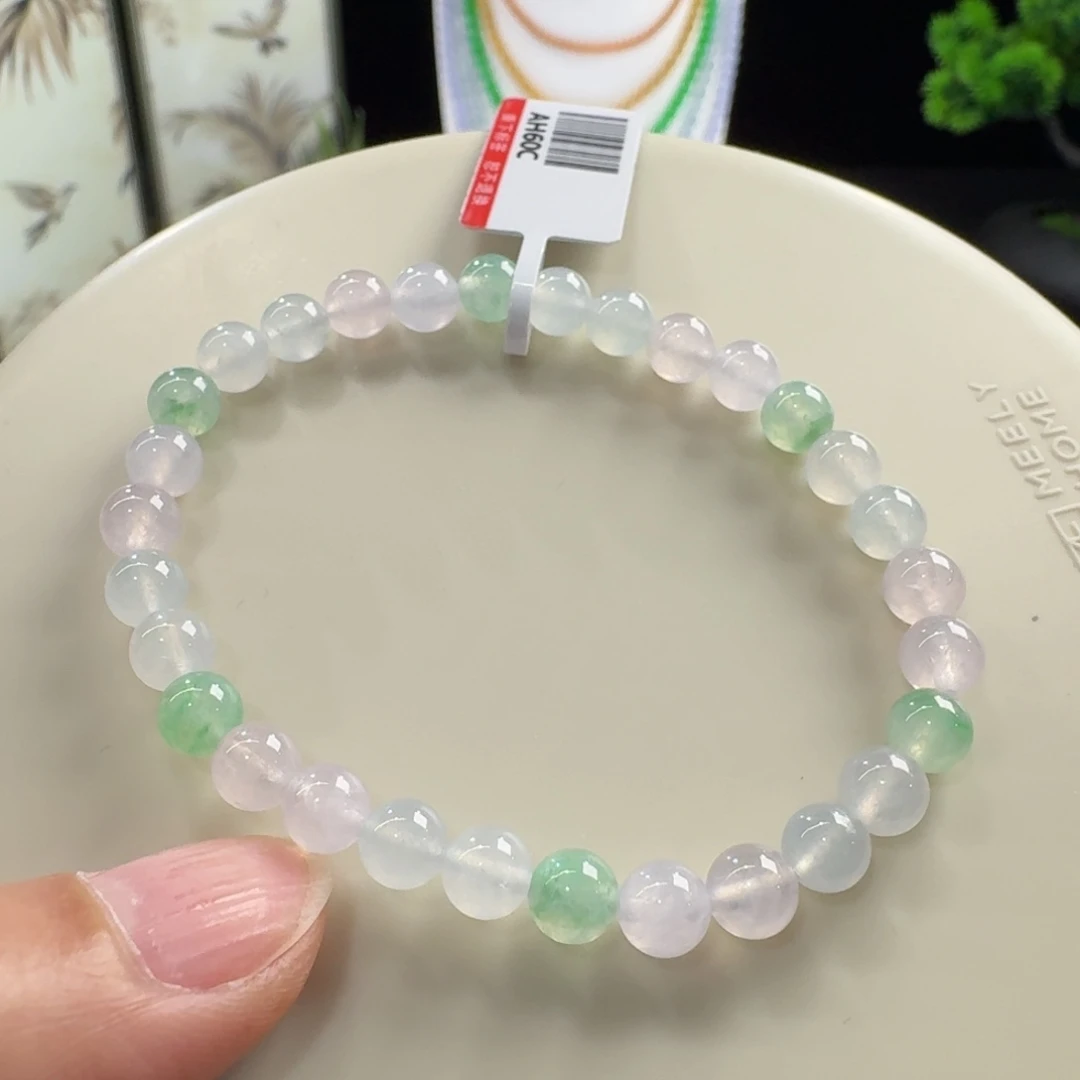 翡翠未镶嵌手链梦幻少女粉单圈6mm