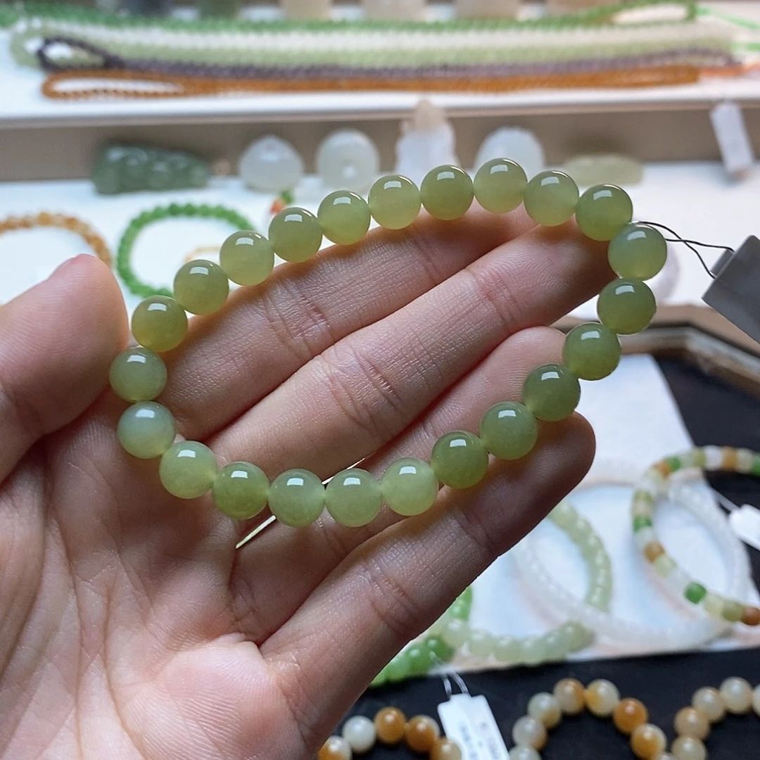 和田玉手链未镶嵌青黄口卡八