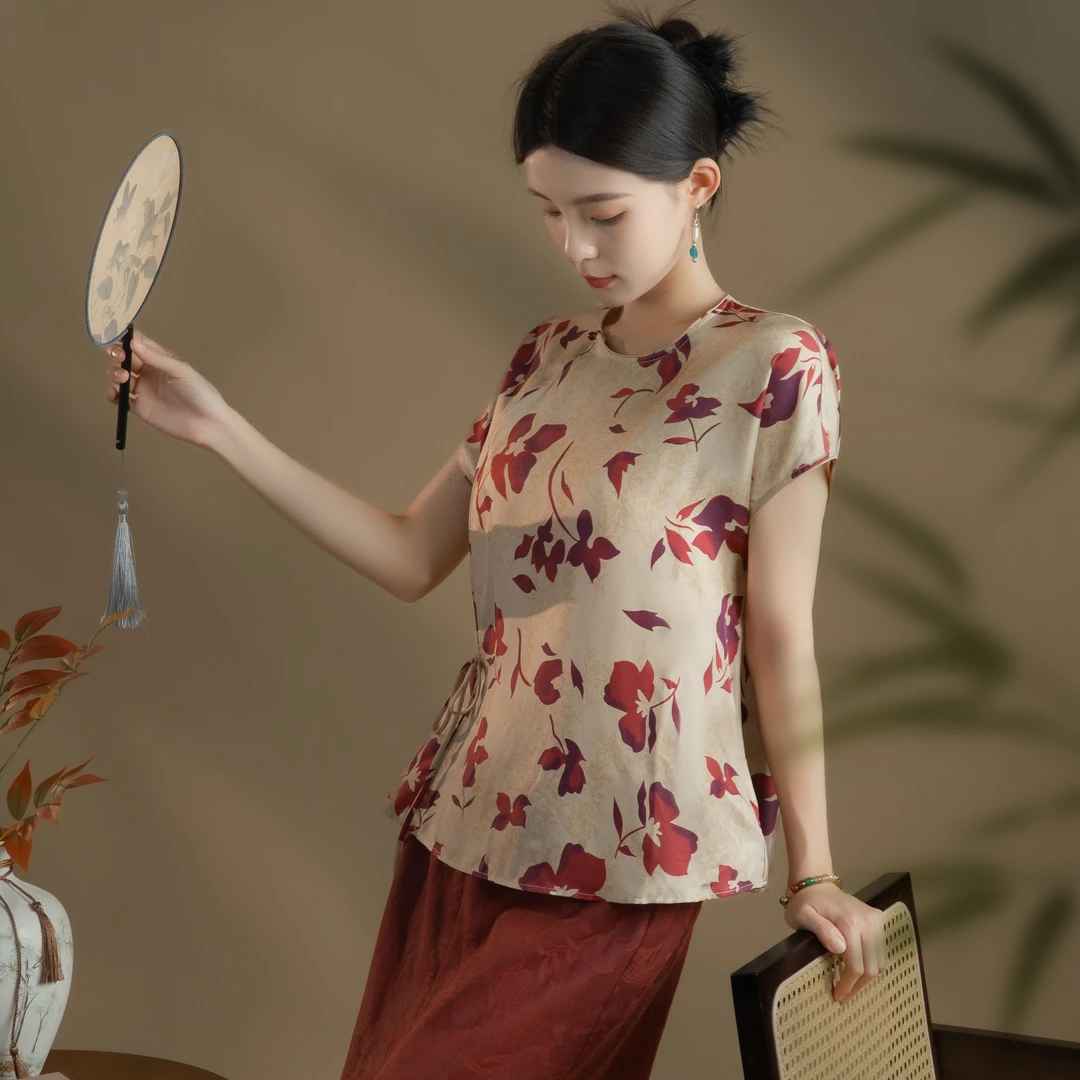 芬领-蝶语花-2025春夏桑蚕丝真丝飞袖圆领上衣SY2127-SY2129