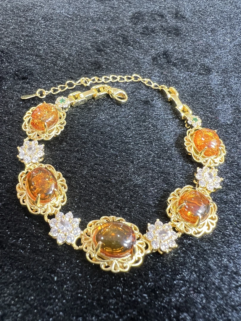 q-MT2392-琥珀虫花珀手链-可调节