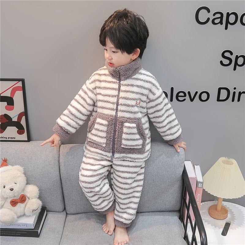 男童睡衣儿童秋冬季珊瑚绒加绒加厚保暖法兰绒套装男孩冬款家居服