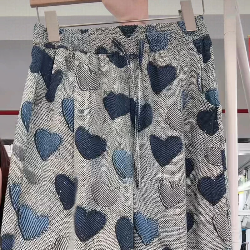 【轻奢高定】夏季重工烫钻阔腿直筒裤气质休闲印花女士百搭时尚