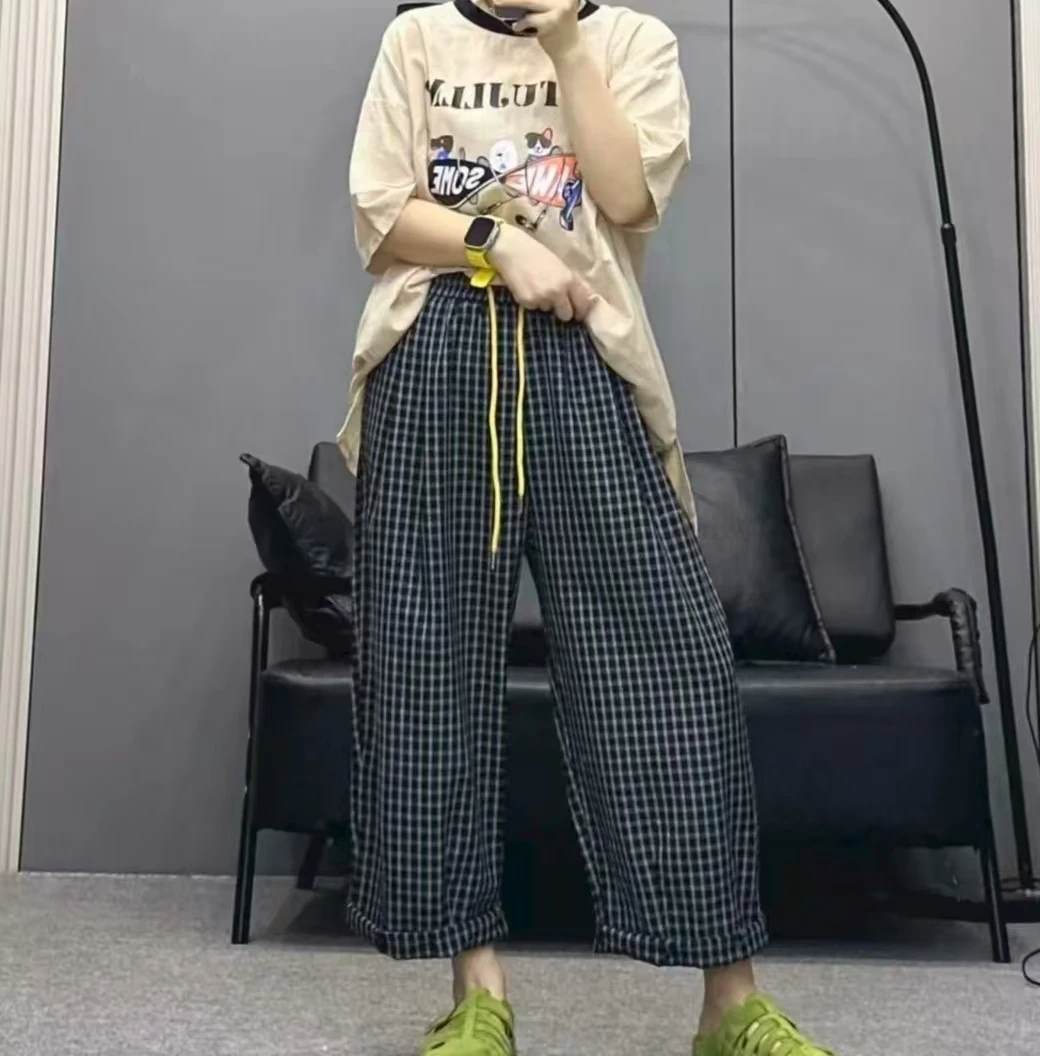 夏季小格子灯笼裤