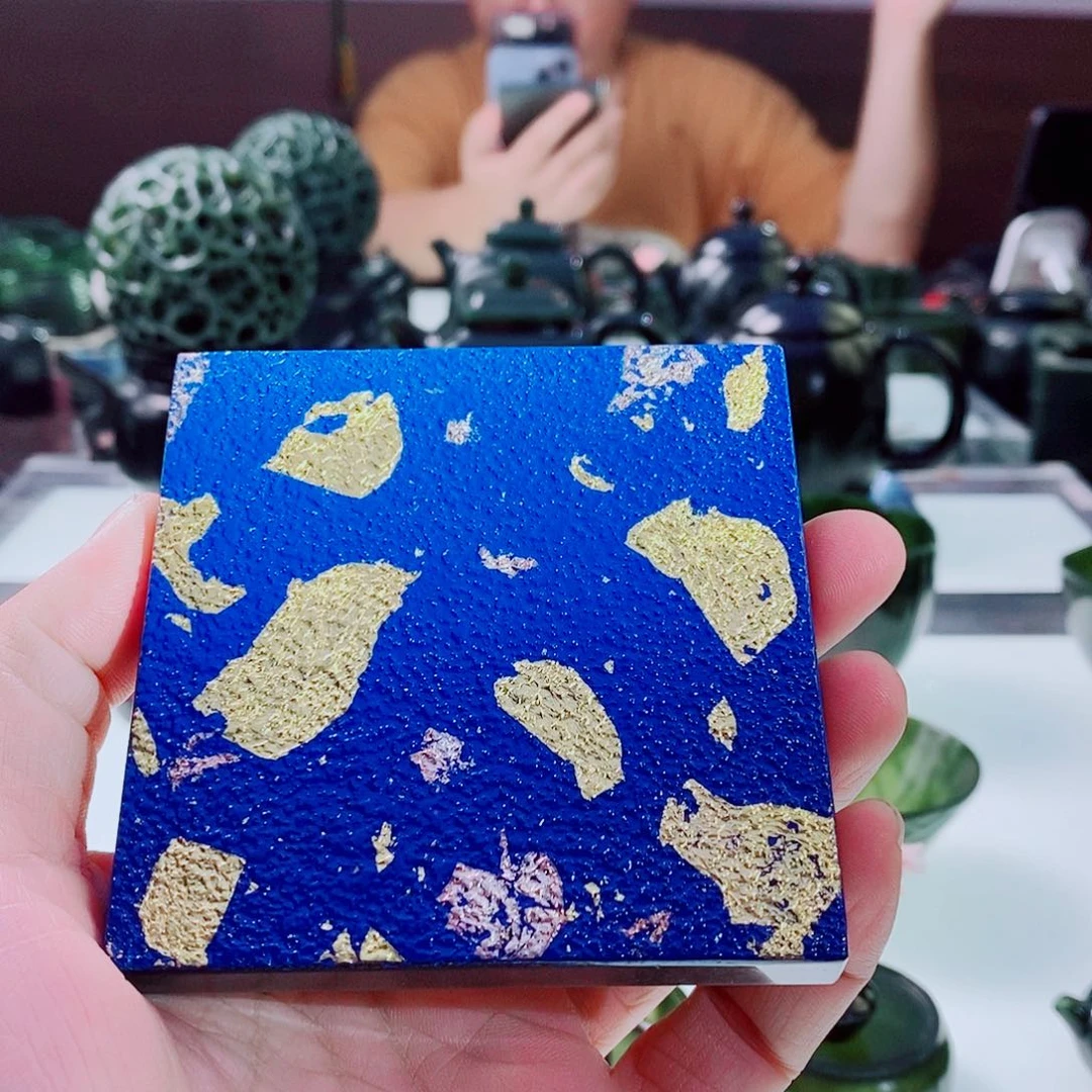 大漆金箔蓝色杯垫