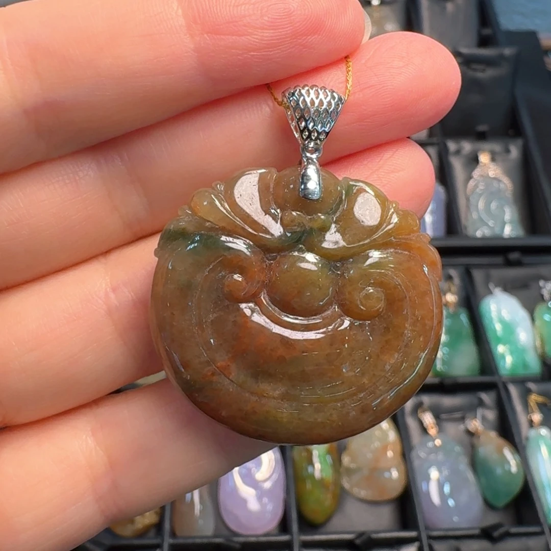 翡翠18K金镶嵌吊坠(不含链)如意