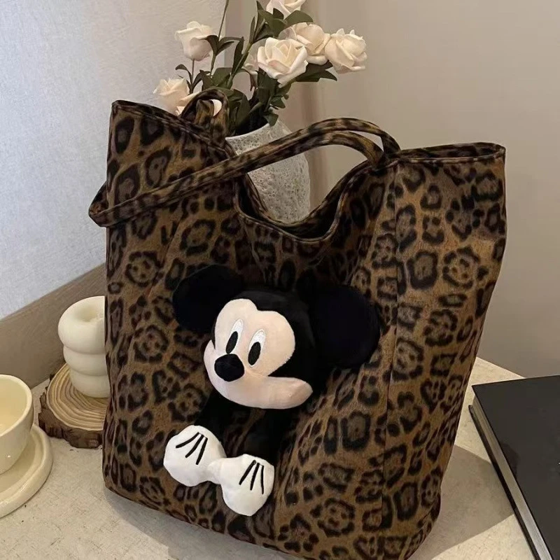 秋冬季大容量豹纹2025包包米奇新款通勤休闲流行单肩托特包包A16