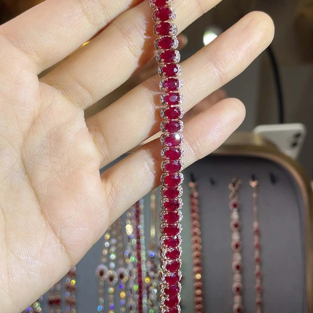 手链红宝石银S925镶嵌