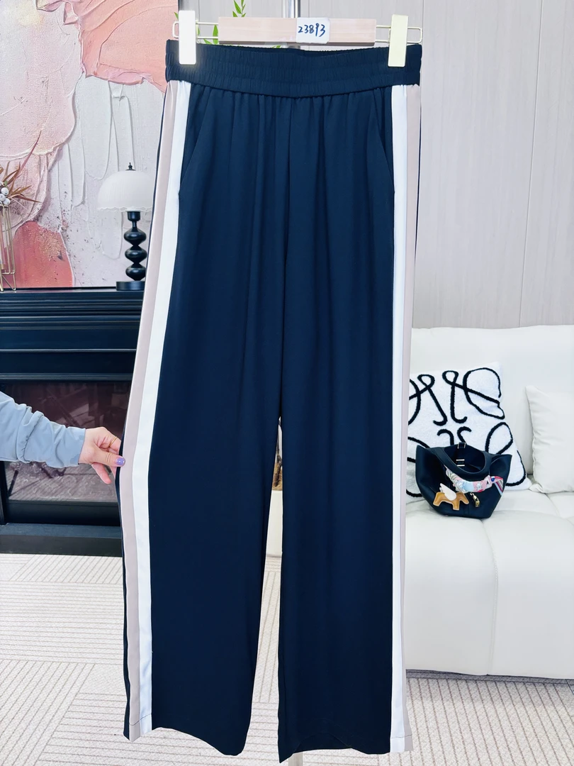 显瘦运动风侧缝撞色拼接直筒休闲裤23893