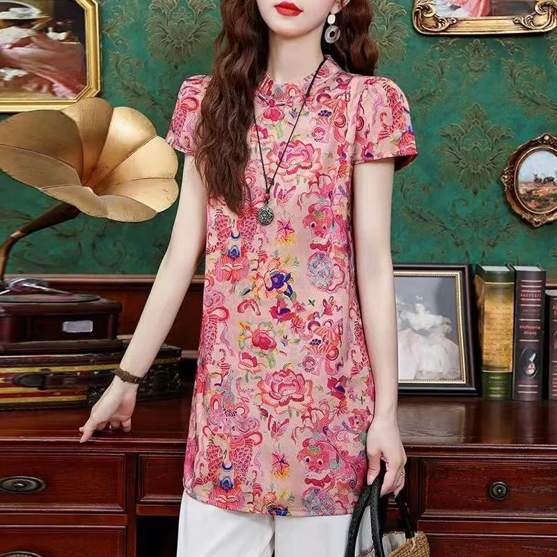 恒鑫安新中式中长款遮大臂改良旗袍领上衣-2572