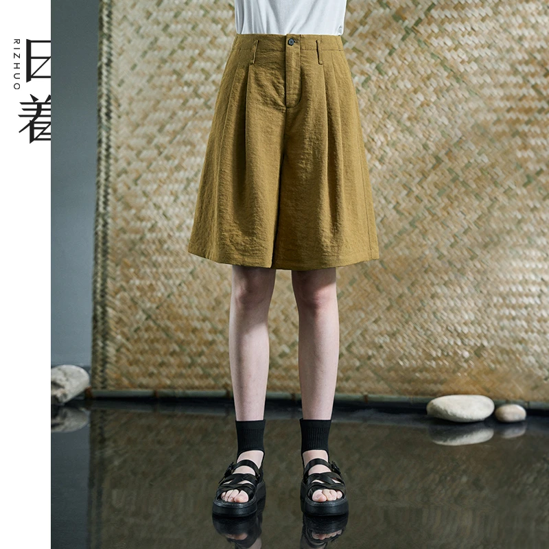 日着侠2025夏新款阔腿A字中裤休闲裤简约时尚显瘦短裤女RD2243K3