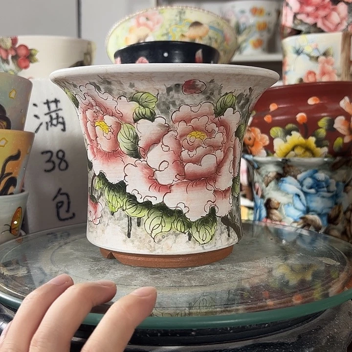 景德镇手绘花盆满38包邮偏远地区除外