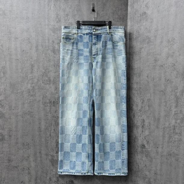 99新 LouisVuitton/路易威登 Lv满刺绣Logo棋盘格牛仔裤/WK462/40