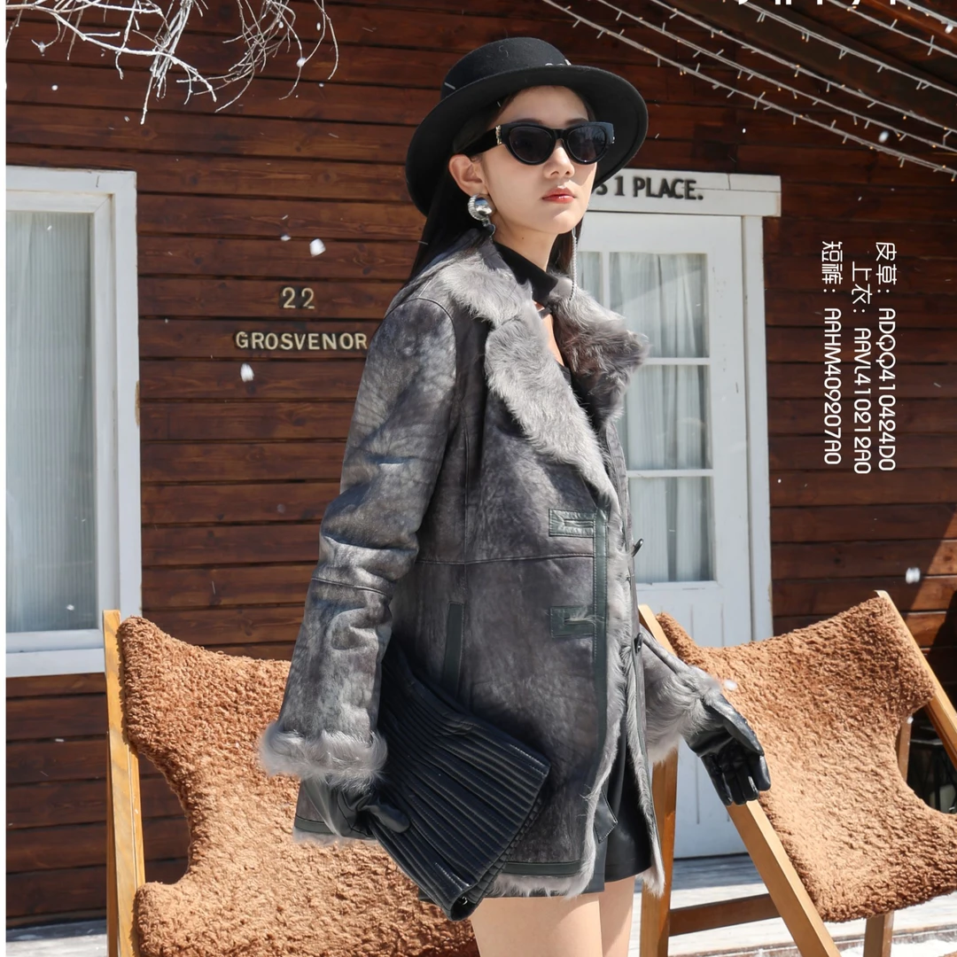 BAISI/百丝外套ADQQ410420D0深灰时尚女士加绒加厚皮毛一体