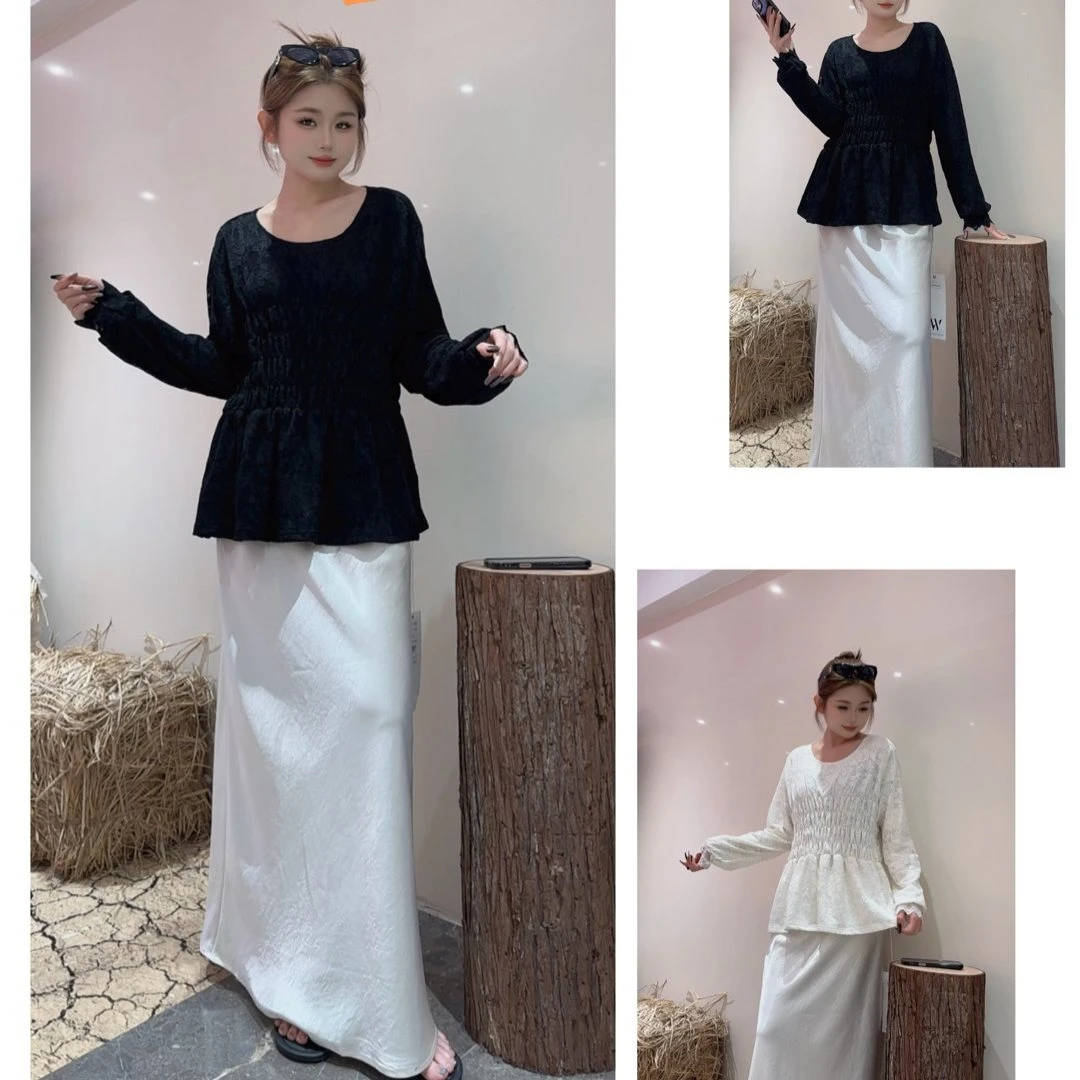 H家秋冬新款女装休闲长袖百搭女士蕾丝气质打底衫白色上衣H16265