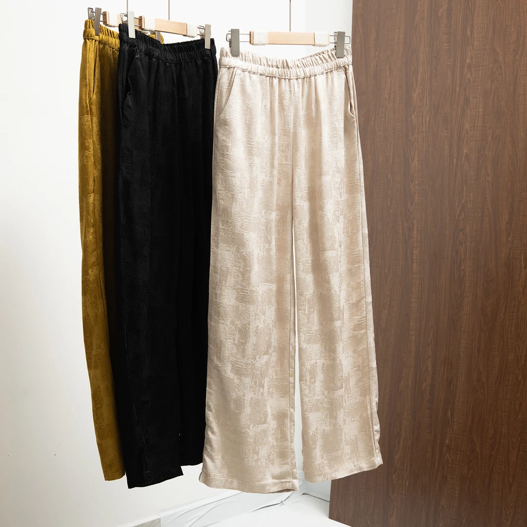 新中式国风直筒提花缎面休闲裤薄款醋酸裤透气清凉垂感直筒长裤