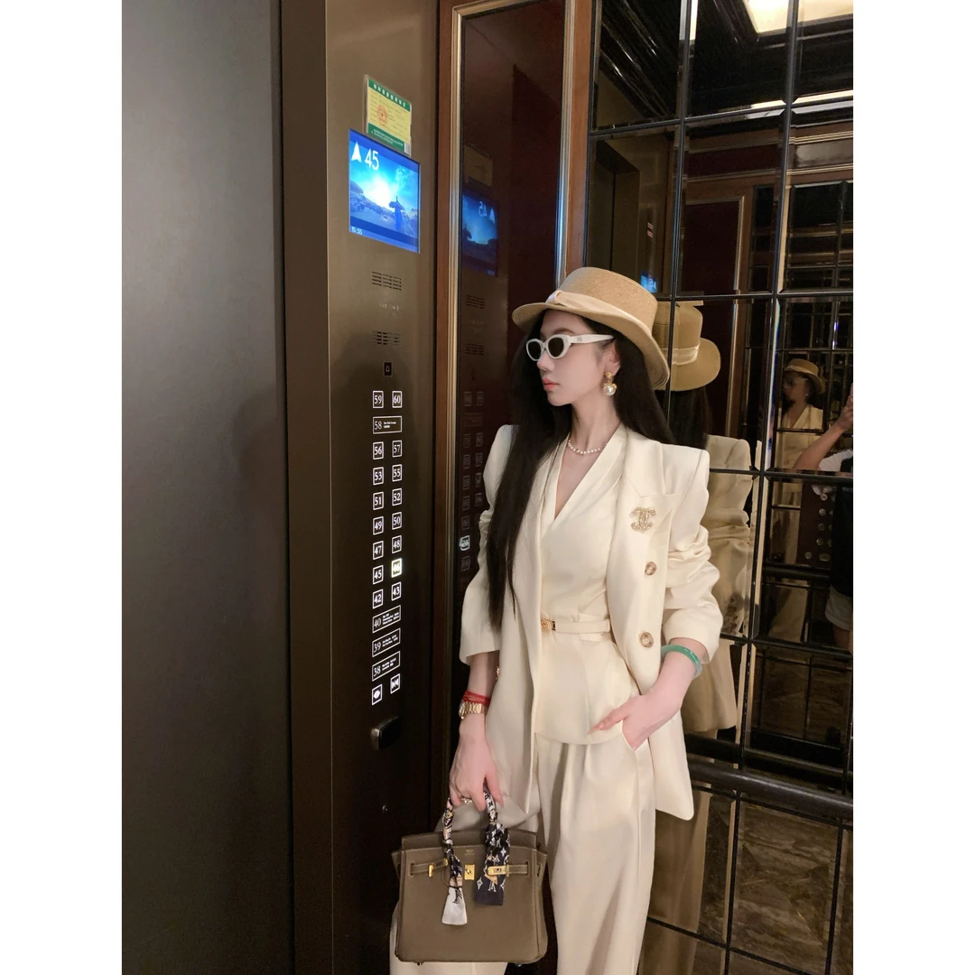 【雅乔定制】女绅主义 双排扣白色西服外套女宽松西装DYYK-25062511