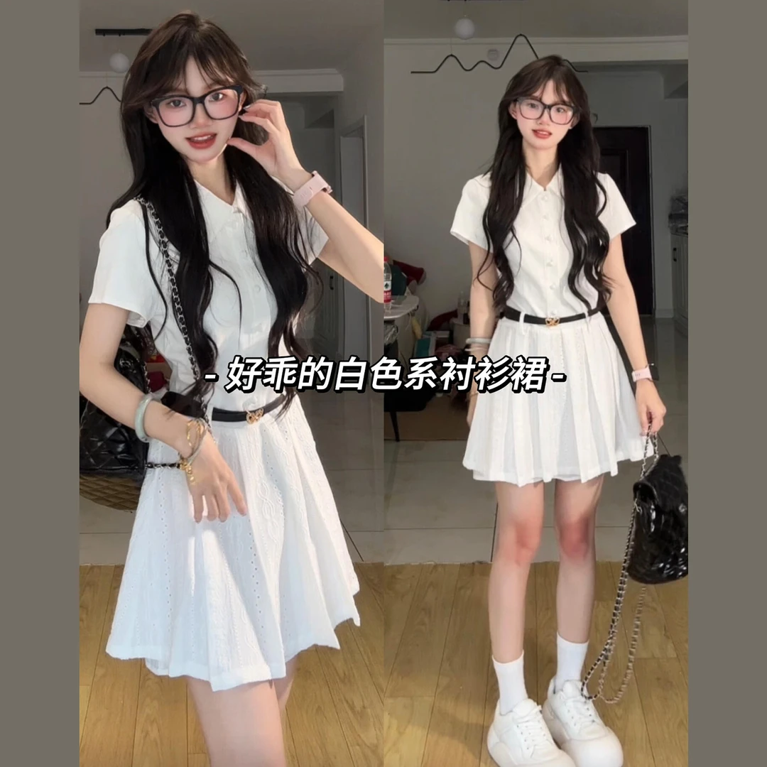 学院风短裙polo白色连衣裙子女装夏季2025新款高级感小个子巨好看