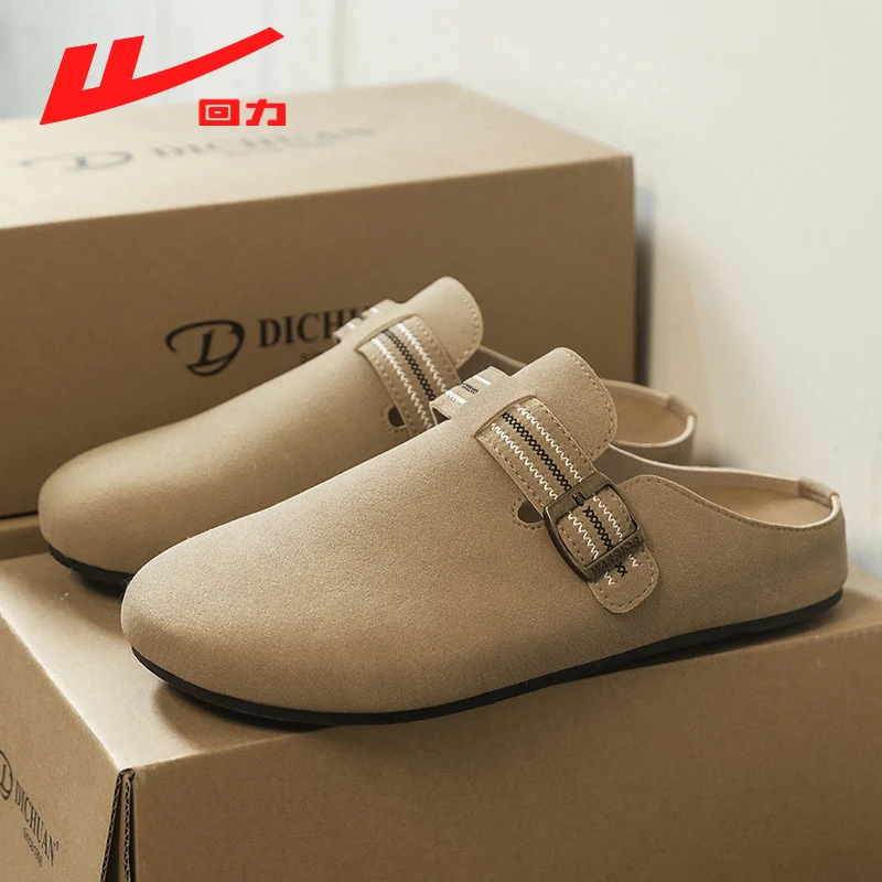 Warrior/回力四季休闲纳帕纹包头款金属扣包头拖防滑春季英伦复古