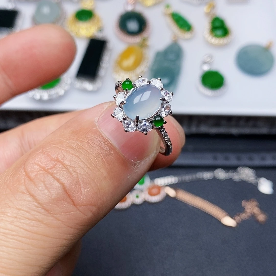 翡翠戒指银S925镶嵌戒指