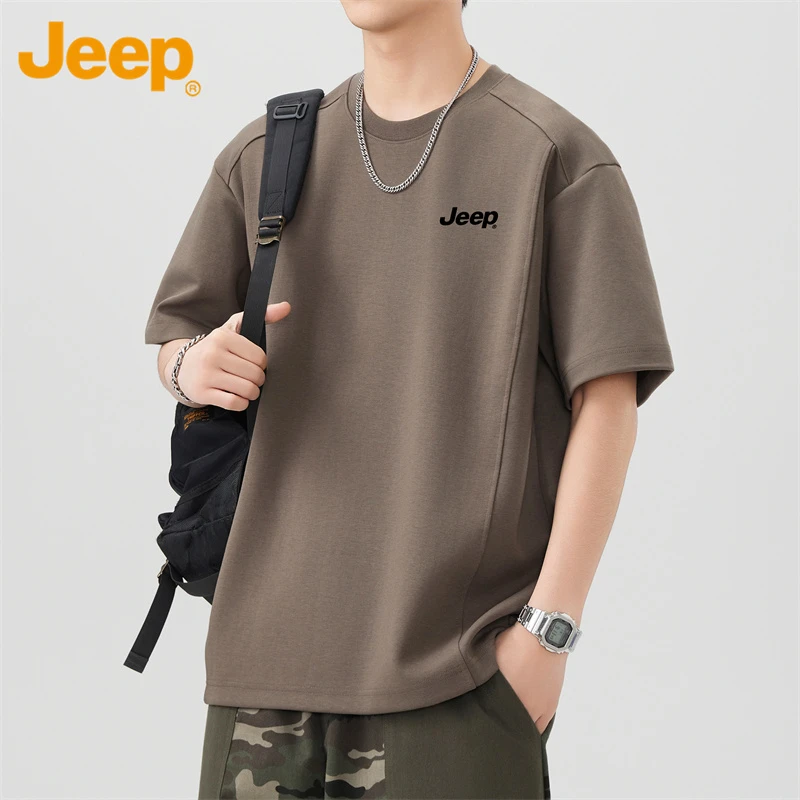 Jeep吉普男士宽松短袖t恤夏季圆领打底衫休闲百搭帅气男装上衣服