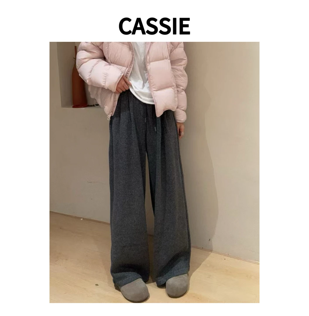 CASSIE加绒柔软女2025新款慵懒风高腰宽松显瘦直筒阔腿休闲裤