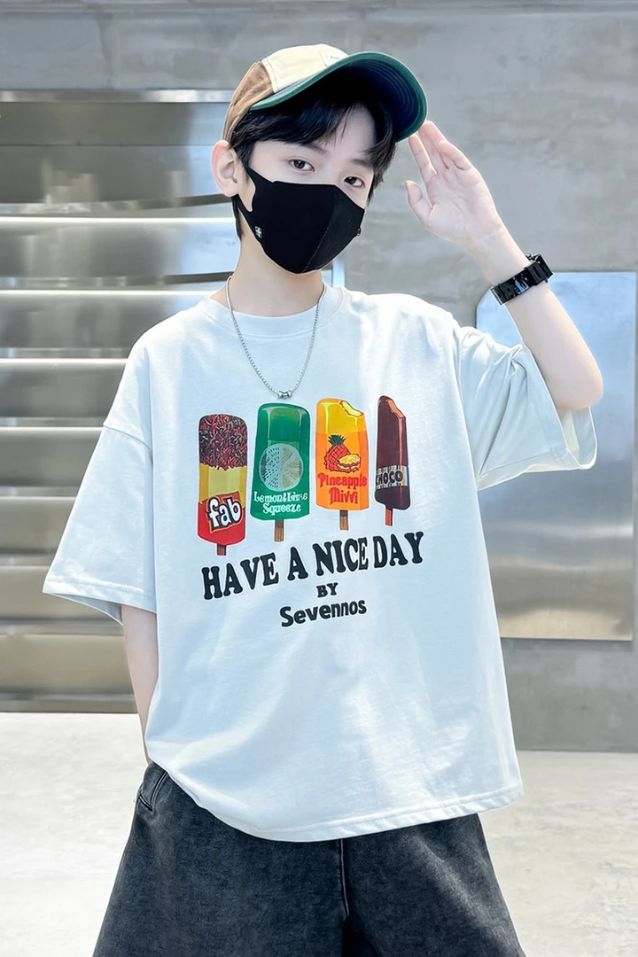 2025夏季新款冰棍印花短袖吸汗中大童时尚休闲圆领T恤