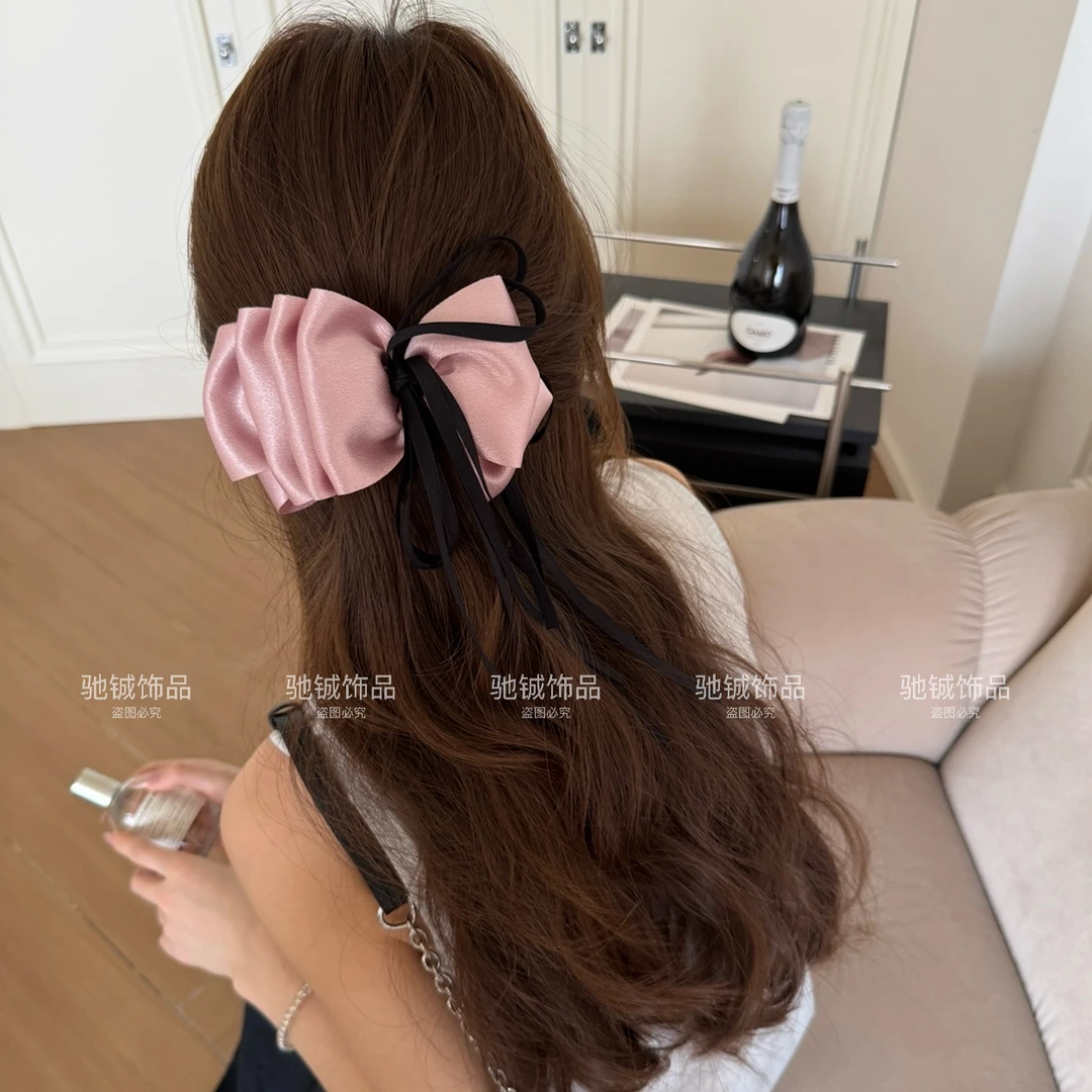 微醺心动～高品质自制缎面云朵香蕉夹织带点缀少女感高马尾发夹