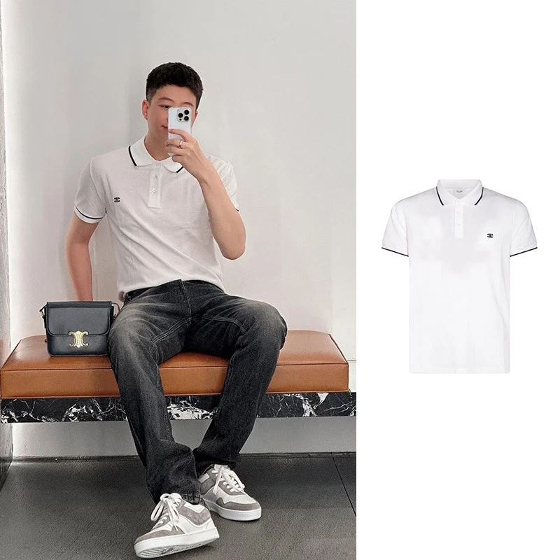 未使用 Celine/思琳 白色刺绣徽标POLO衫 2X75H0ZWR-01OB