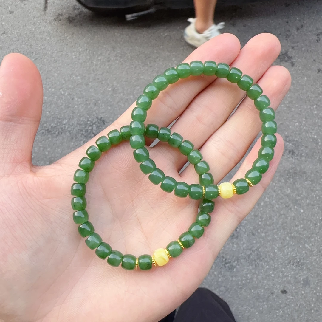 天然和田玉碧玉精工直切手串约5x7mm左右多样性发其一jrj
