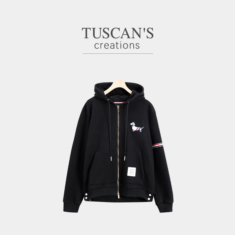 TUSCAN'S CREATIONS长袖小狗刺绣女卫衣上衣连帽秋冬拉链带帽外套