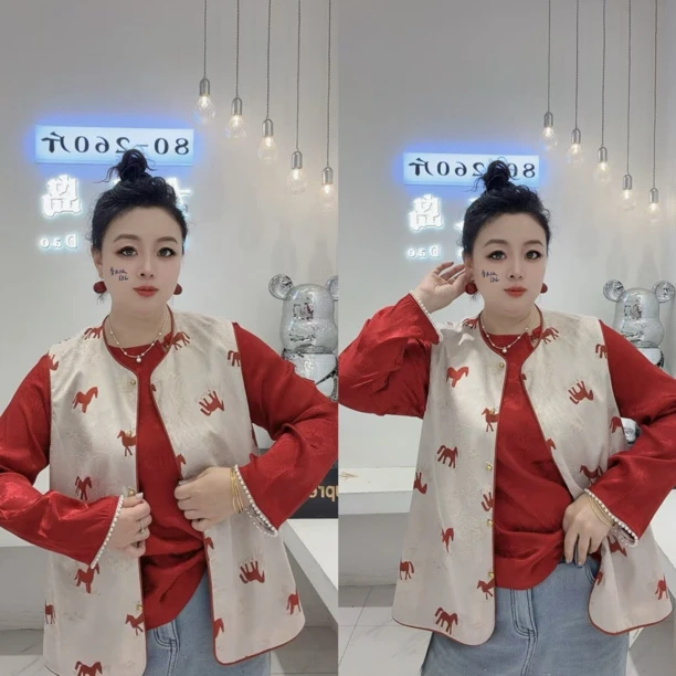 1585国风小马印花马甲（衣长70左右）