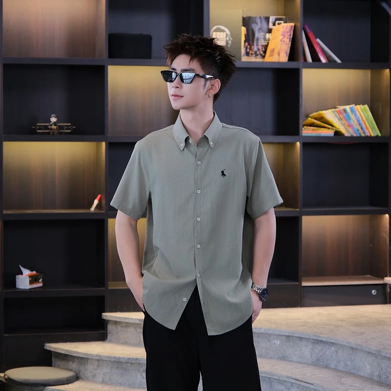 【清仓】夏季亚麻短袖衬衫松弛感极简风宽松休闲衬衣薄款翻领上衣