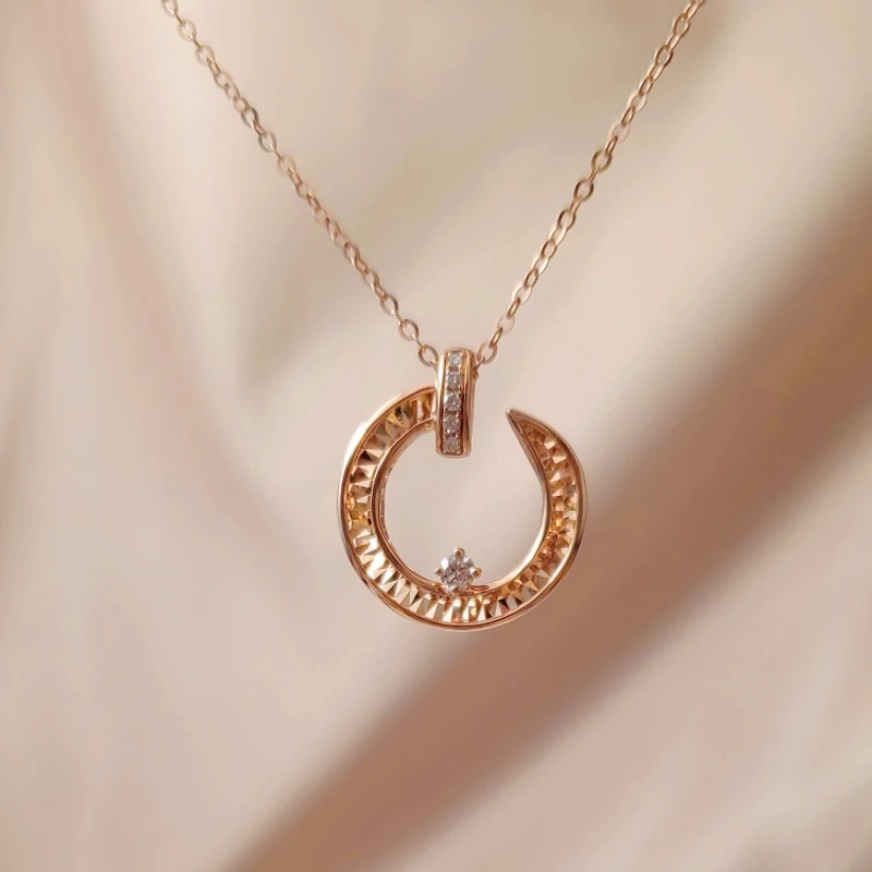 18K金玫瑰金钻石车花钉子套链项链 Z1115 气质经典