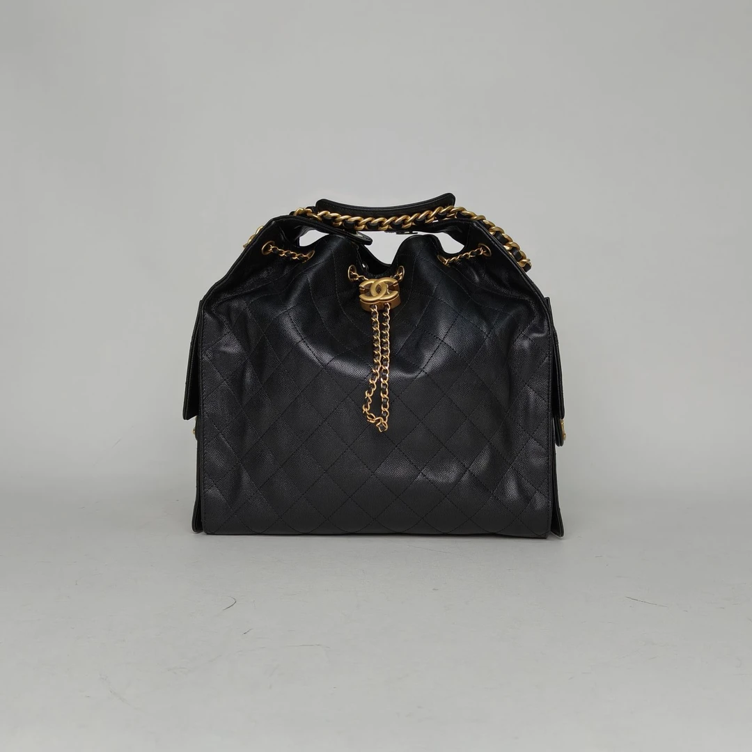 99新 Chanel/香奈儿 【黑黑】25BAG 腋下单肩包 中号 黑色 芯片开