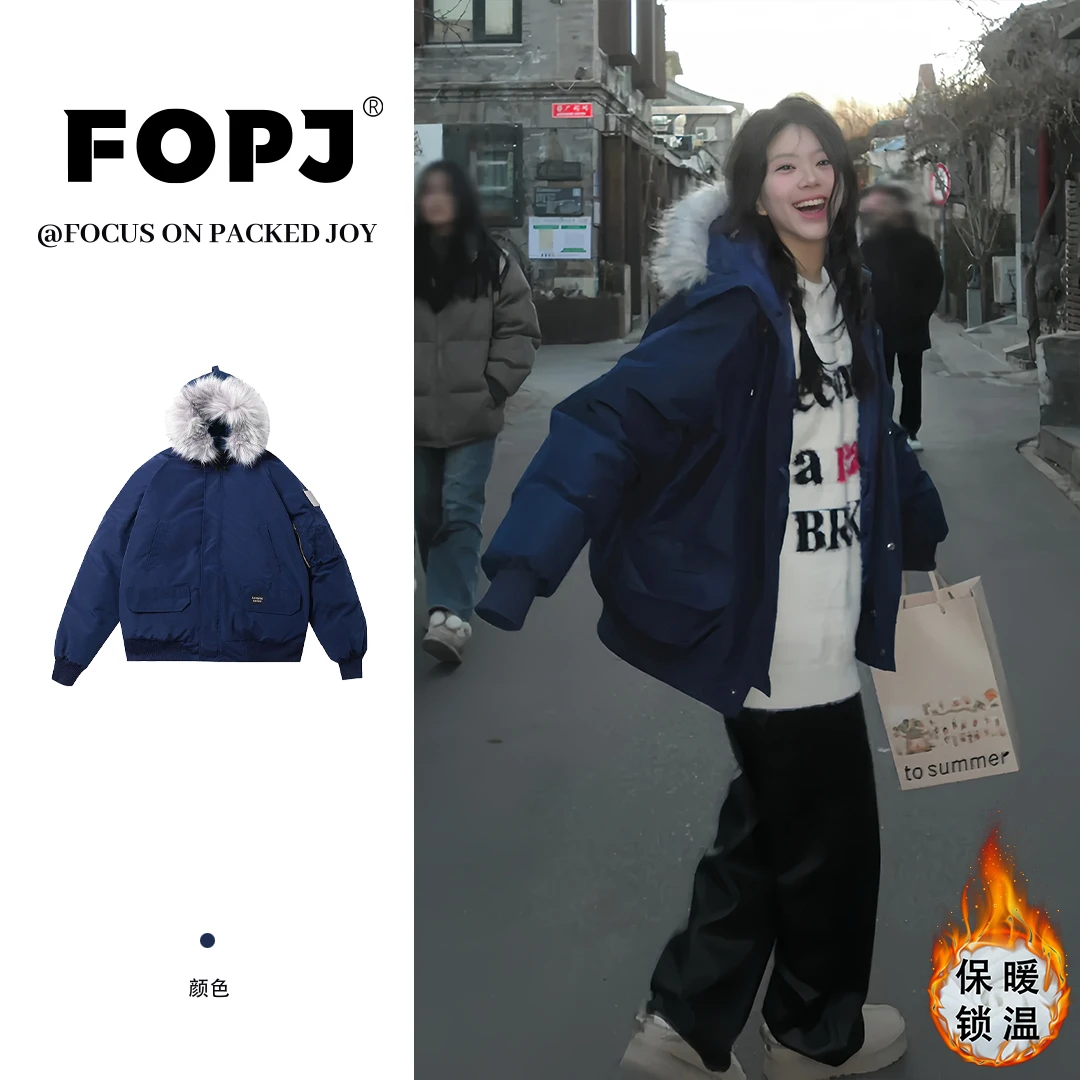FOPJ冬季韩版潮流户外防风派克服百搭连帽加厚保暖棉服网红款外套