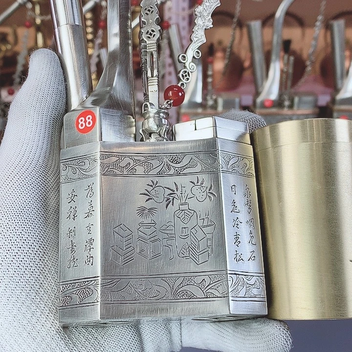 天***空有机玻璃白铜名师精刻大六角壶